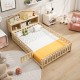 Full-size Floor Beds with Bookcases and Blackboards, Versatile Platform Beds with Guard rails, Solid Wood Floor Beds with Storage Headboards, Floor Beds for Kids and Teens Natural