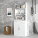 Bathroom Storage Cabinet, Cabinet with Two Doors and Drawers, Adjustable Shelf, Three-layer Open Shelf, MDF Board, White