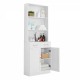 Bathroom Storage Cabinet, Cabinet with Two Doors and Drawers, Adjustable Shelf, Three-layer Open Shelf, MDF Board, White