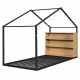 Twin Size Metal Bed House Bed Frame with Shelves and Lights, Black