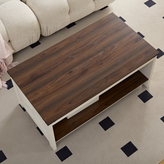 Coffee table, farmhouse coffee table with storage space, rural wooden cocktail table, rectangular coffee table, suitable for living room, semi open storage compartment,