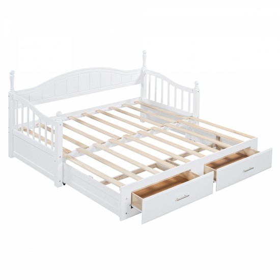 Wooden Twin Size Daybed with Twin Size Trundle, Extendable Daybed with Two Storage Drawers,White(Expected Arrival Time:9.12)