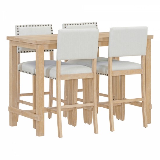 TREXM 5-Piece Counter Height Dining Set, Classic Elegant Table and 4 Chairs in Natural Wood Wash