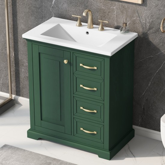 30 Inch  Bathroom Vanity with Sink, One Package, Green Bathroom Cabinet with Drawers, Solid Frame and MDF Board