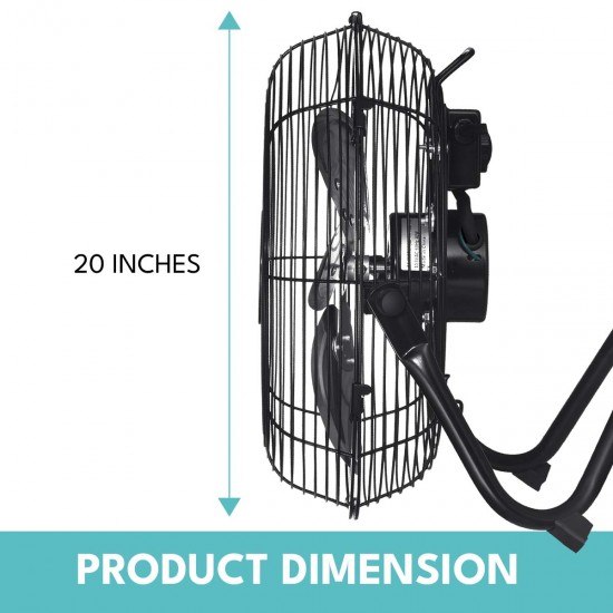 20 in. 3-Speed High-Velocity Industrial Heavy Duty Metal Floor Fan in Black with Tilting Head for Outdoor/Indoor Use