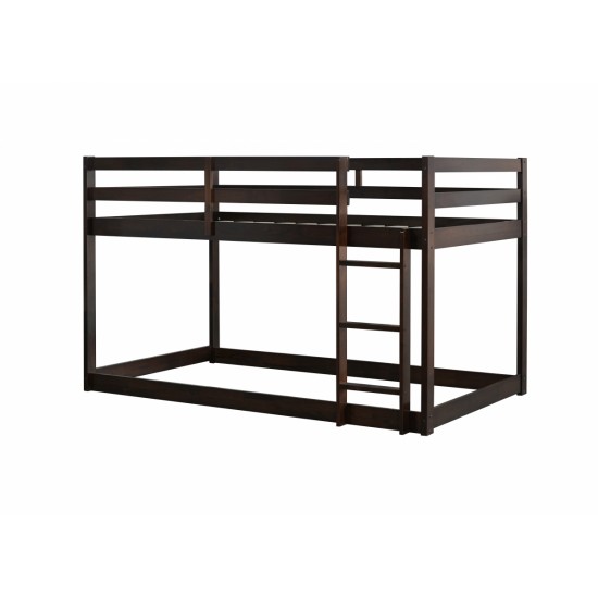 Solid Wooden, Solid Rubber Wooden Twin over Twin Loft Bed with Ladder, with Bed Platform of Strengthened Slats  , Espresso