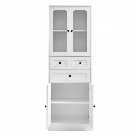 Tall Bathroom Storage Cabinet, Cabinet with Four Doors and Drawers, Adjustable Shelf, MDF Board, White