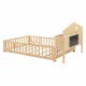 Full-size Floor Beds with Bookcases and Blackboards, Versatile Platform Beds with Guard rails, Solid Wood Floor Beds with Storage Headboards, Floor Beds for Kids and Teens Natural