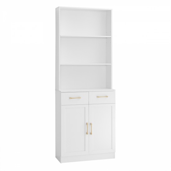 Bathroom Storage Cabinet, Cabinet with Two Doors and Drawers, Adjustable Shelf, Three-layer Open Shelf, MDF Board, White