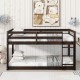 Solid Wooden, Solid Rubber Wooden Twin over Twin Loft Bed with Ladder, with Bed Platform of Strengthened Slats  , Espresso