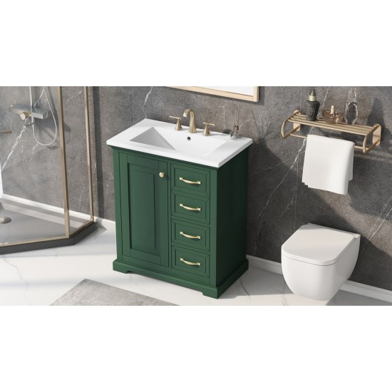 30 Inch  Bathroom Vanity with Sink, One Package, Green Bathroom Cabinet with Drawers, Solid Frame and MDF Board