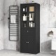 Tall Bathroom Storage Cabinet, Cabinet with Four Doors and Drawers, Adjustable Shelf, MDF Board, Black