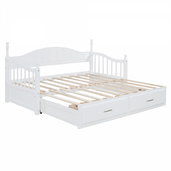 Wooden Twin Size Daybed with Twin Size Trundle, Extendable Daybed with Two Storage Drawers,White(Expected Arrival Time:9.12)