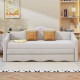 Twin Size Upholstered daybed with Wave-shaped Trundle, Beige