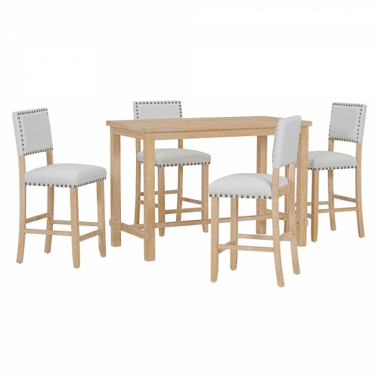 TREXM 5-Piece Counter Height Dining Set, Classic Elegant Table and 4 Chairs in Natural Wood Wash