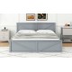 King Size Wooden Platform Bed with Four Storage Drawers and Support Legs, Gray