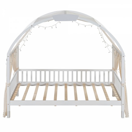 Twin Size Bed With Arched Roof and 2 Drawers, White