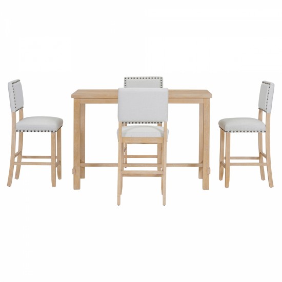 TREXM 5-Piece Counter Height Dining Set, Classic Elegant Table and 4 Chairs in Natural Wood Wash