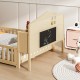 Full-size Floor Beds with Bookcases and Blackboards, Versatile Platform Beds with Guard rails, Solid Wood Floor Beds with Storage Headboards, Floor Beds for Kids and Teens Natural