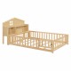 Full-size Floor Beds with Bookcases and Blackboards, Versatile Platform Beds with Guard rails, Solid Wood Floor Beds with Storage Headboards, Floor Beds for Kids and Teens Natural