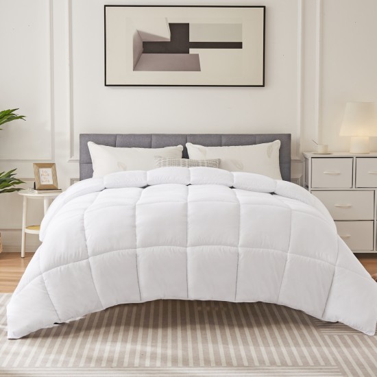 Bedding Polyester Comforter Duvet Insert, Quilted Comforter with Corner Tabs, Box Stitched Alternative Comforter with Ultra Soft Fiber Material, All Season Comforter Insert