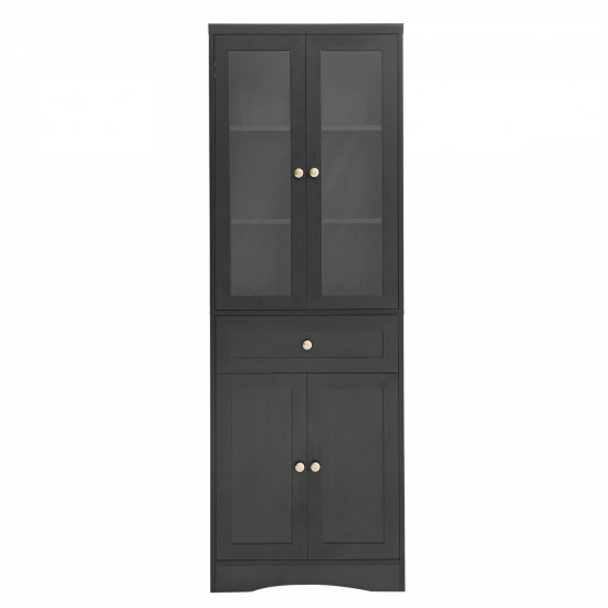 Tall Bathroom Storage Cabinet, Cabinet with Four Doors and Drawers, Adjustable Shelf, MDF Board, Black