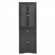 Tall Bathroom Storage Cabinet, Cabinet with Four Doors and Drawers, Adjustable Shelf, MDF Board, Black