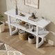 TREXM Retro Elegant Console Table with Marble-Effect Top and Versatile Storage Solutions for Entryway and Living Room (Antique White)