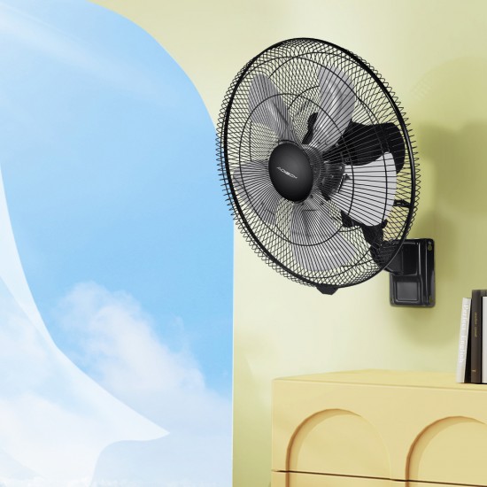 18 in. 90-Degree 5-Speed Settings Black Wall Mount Fan Horizontal Oscillation Indoor/Outdoor Household Commercial