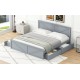 King Size Wooden Platform Bed with Four Storage Drawers and Support Legs, Gray