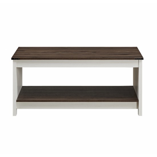 Coffee table, farmhouse coffee table with storage space, rural wooden cocktail table, rectangular coffee table, suitable for living room, semi open storage compartment,