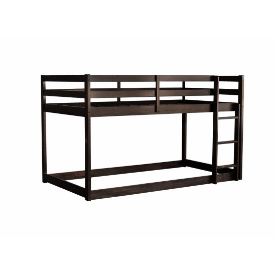 Solid Wooden, Solid Rubber Wooden Twin over Twin Loft Bed with Ladder, with Bed Platform of Strengthened Slats  , Espresso