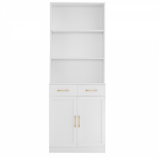 Bathroom Storage Cabinet, Cabinet with Two Doors and Drawers, Adjustable Shelf, Three-layer Open Shelf, MDF Board, White