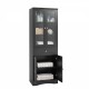 Tall Bathroom Storage Cabinet, Cabinet with Four Doors and Drawers, Adjustable Shelf, MDF Board, Black