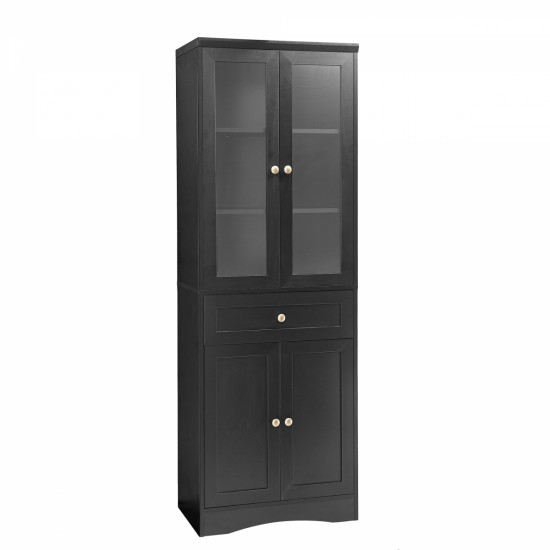 Tall Bathroom Storage Cabinet, Cabinet with Four Doors and Drawers, Adjustable Shelf, MDF Board, Black