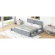 King Size Wooden Platform Bed with Four Storage Drawers and Support Legs, Gray