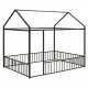 Full Size Metal Bed House Bed Frame with Fence, for Kids, Teens, Girls, Boys,Black