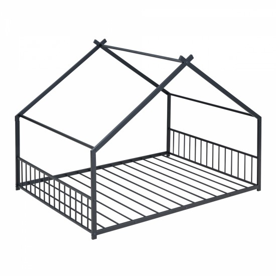 Full Size Metal House Bed, Black