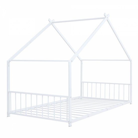 Twin Size Metal House Bed, White