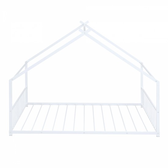 Full Size Metal House Bed, White