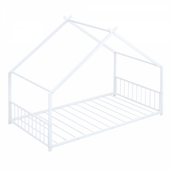 Twin Size Metal House Bed, White