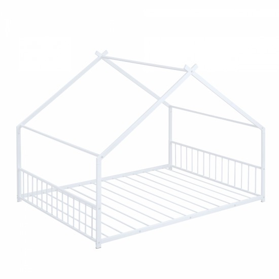 Full Size Metal House Bed, White