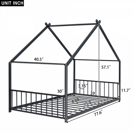 Twin Size Metal House Bed, Black