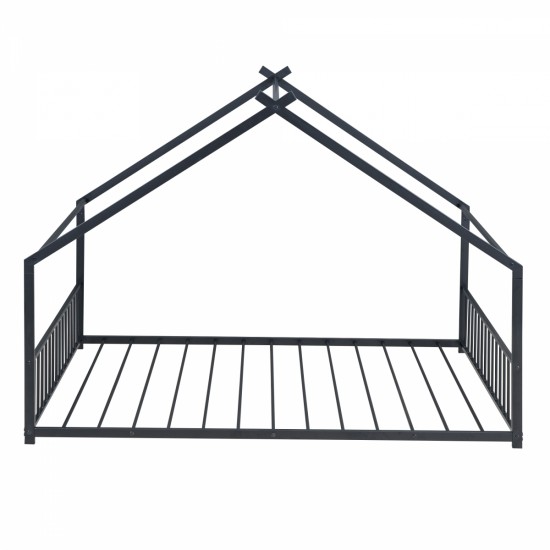 Full Size Metal House Bed, Black