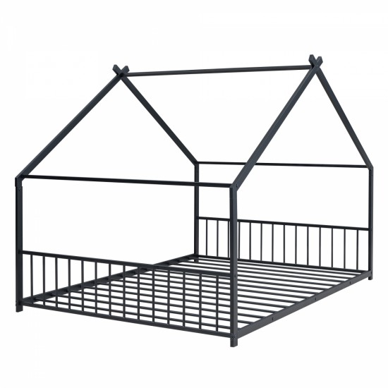 Full Size Metal House Bed, Black