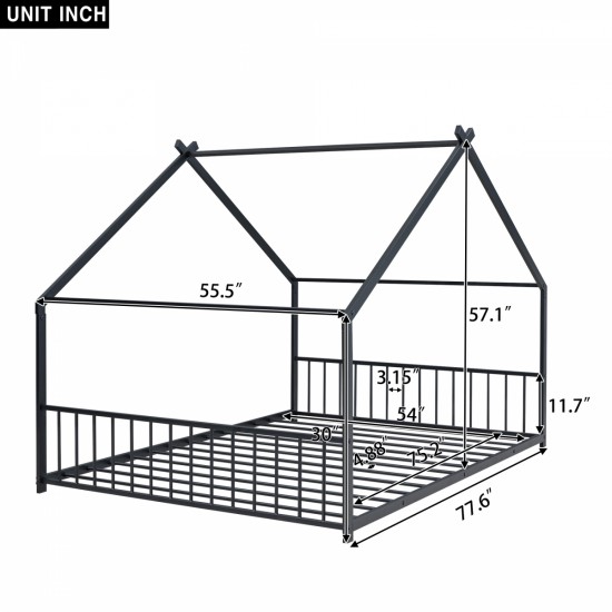 Full Size Metal House Bed, Black