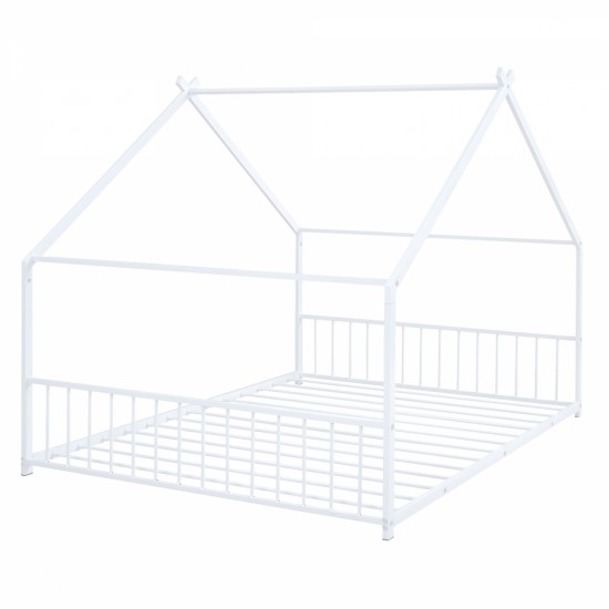 Full Size Metal House Bed, White