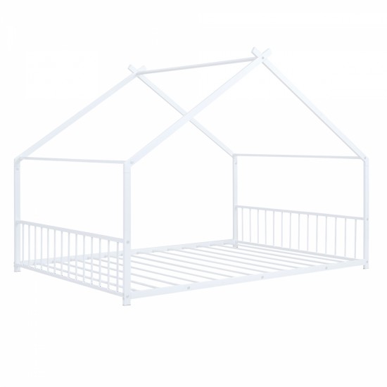 Full Size Metal House Bed, White