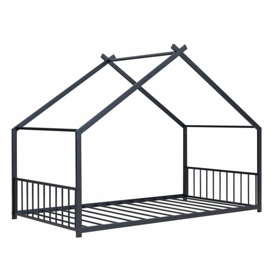 Twin Size Metal House Bed, Black