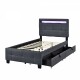 Twin Size Upholstered Platform Bed with LED Frame and 2 Drawers, Linen Fabric, Gray